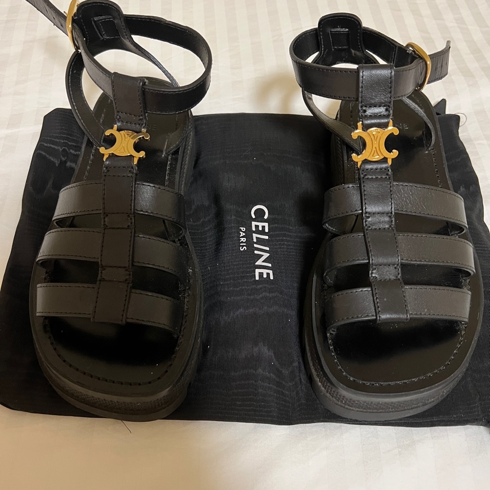 Celine triomphe black gladiator sandal